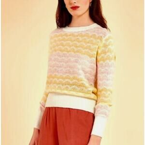 FRNCH Paris‎ Linette Chevron Pink and Butter Yellow Sweater Size Small Preppy